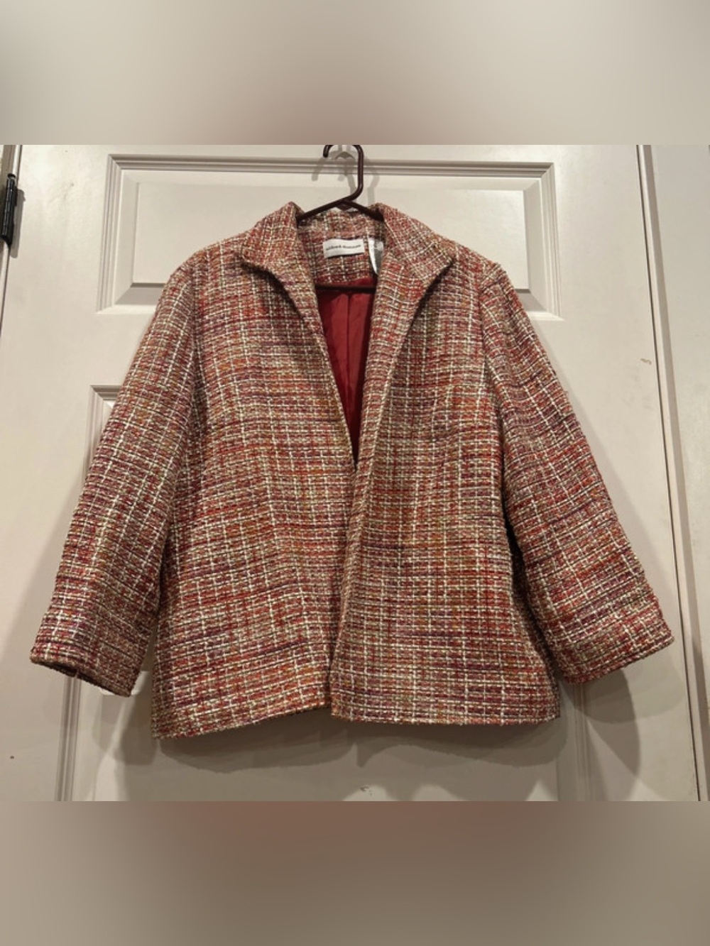 Alfred Dunner Tweed Multi Color Open Front Blazer Jacket Size 14